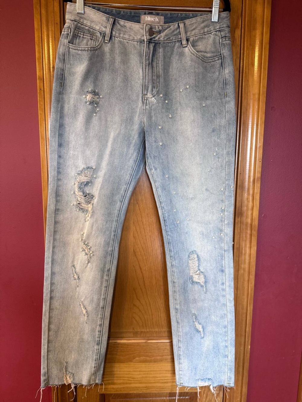 Bluecult Light Blue Distressed Cropped Ankle Jeans with Stud Detail